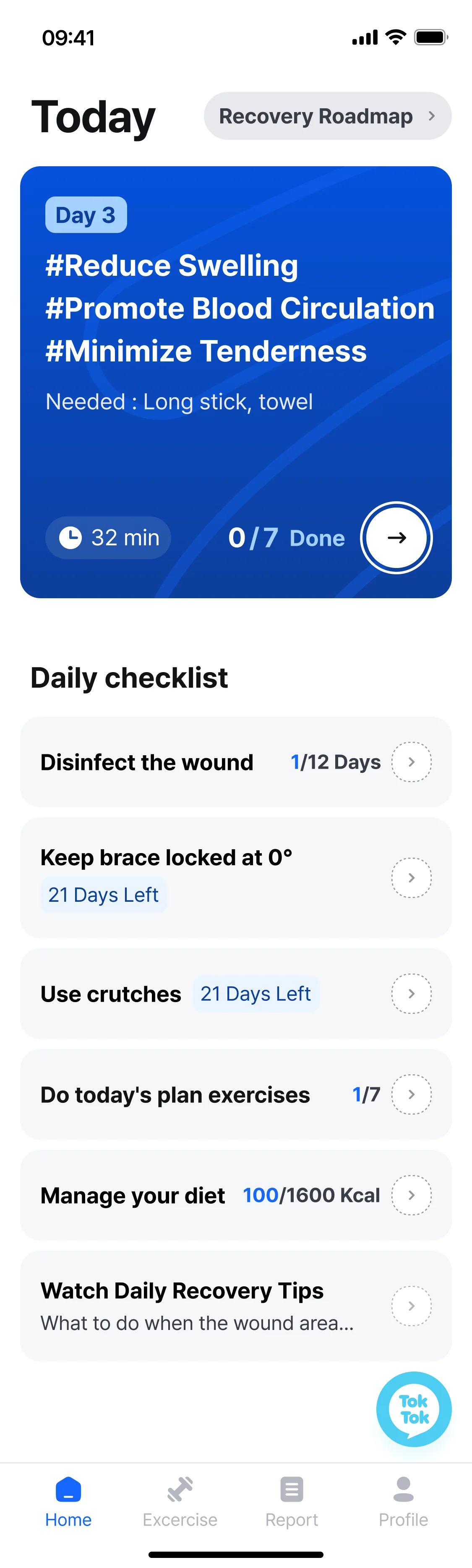 ActiMedi atHome — today's plan screen